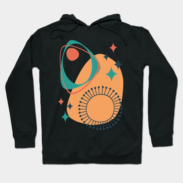 Abstract Mid Century Modern 14 Charcoal, Teal and Orange Hoodie by tramasdesign